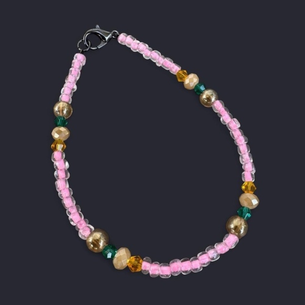 Pink & Crystal Glass Bead Anklet